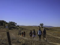 the group heading out through the grasslands on the PCT