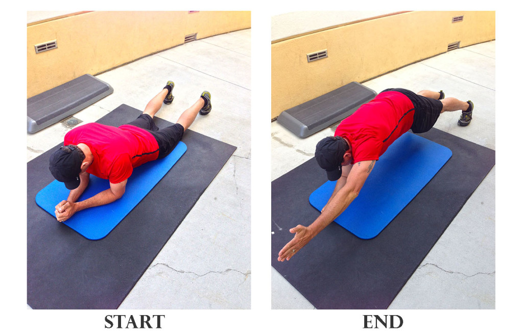 Static Prone Plank with 1 arm up in the air