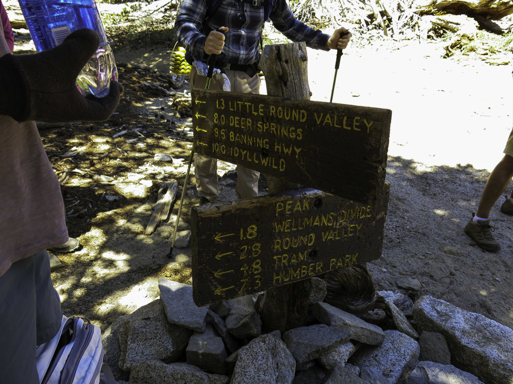 The sign at the last trail junction before the top of San Jacinto Peak