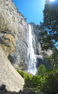 Looking up at the top of Yosemite Falls
