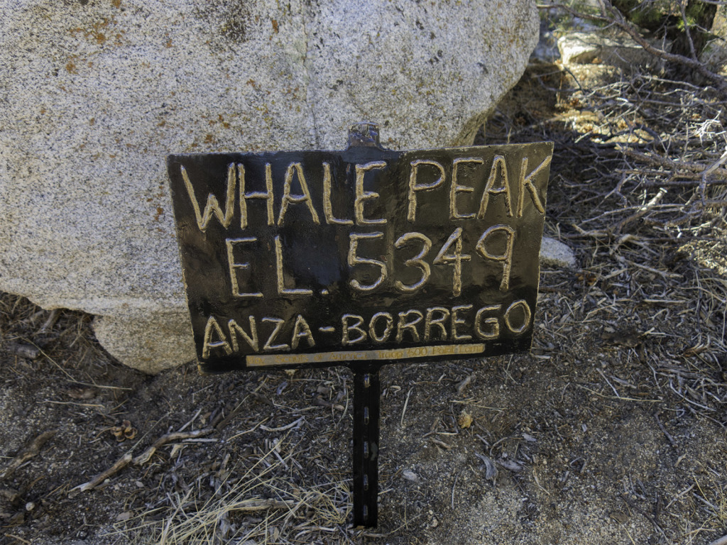 Whale Peak sign left by Boy Scout Troop 500 of Point Loma