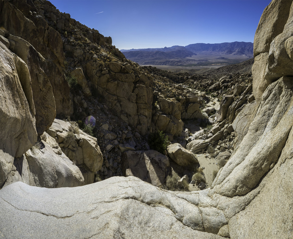 Looking south from the waterfall at the end of the wash in Smugglers Canyon