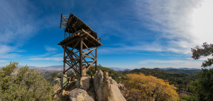 Looking east towards the desert behind the fire lookout tower on Hot Springs Mountain