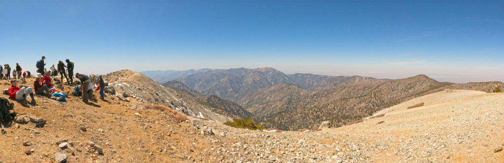Lounging around at the top, looking north from the top of Mt Baldy.