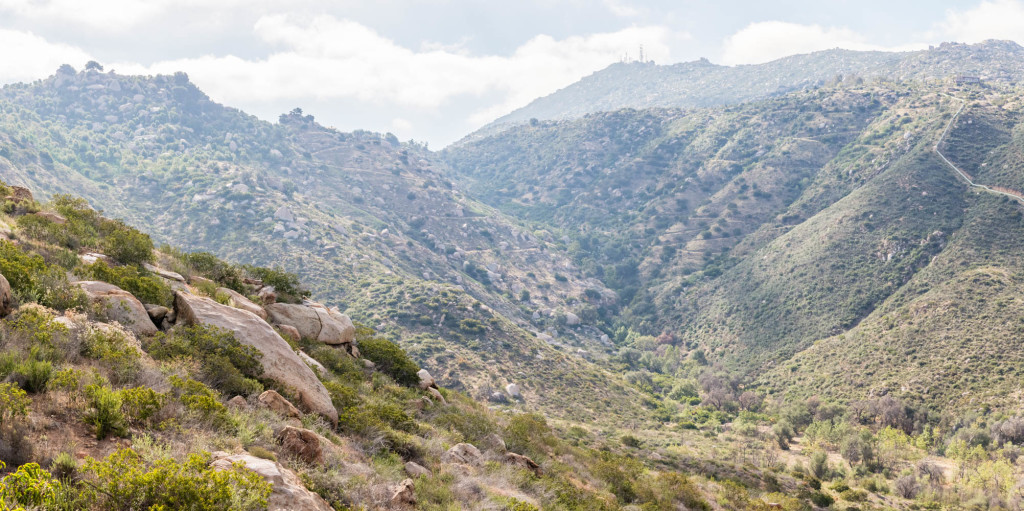 A closer look at the terraced mountain side and Mt Woodson looming in the back ground. 