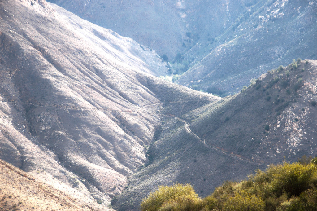 The road heading up towards the Julian Trailhead. The trail leading towards the top of the falls heading off to the right.