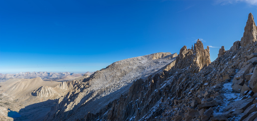 The trail heading along the backside towards the top of  Mt Whitney