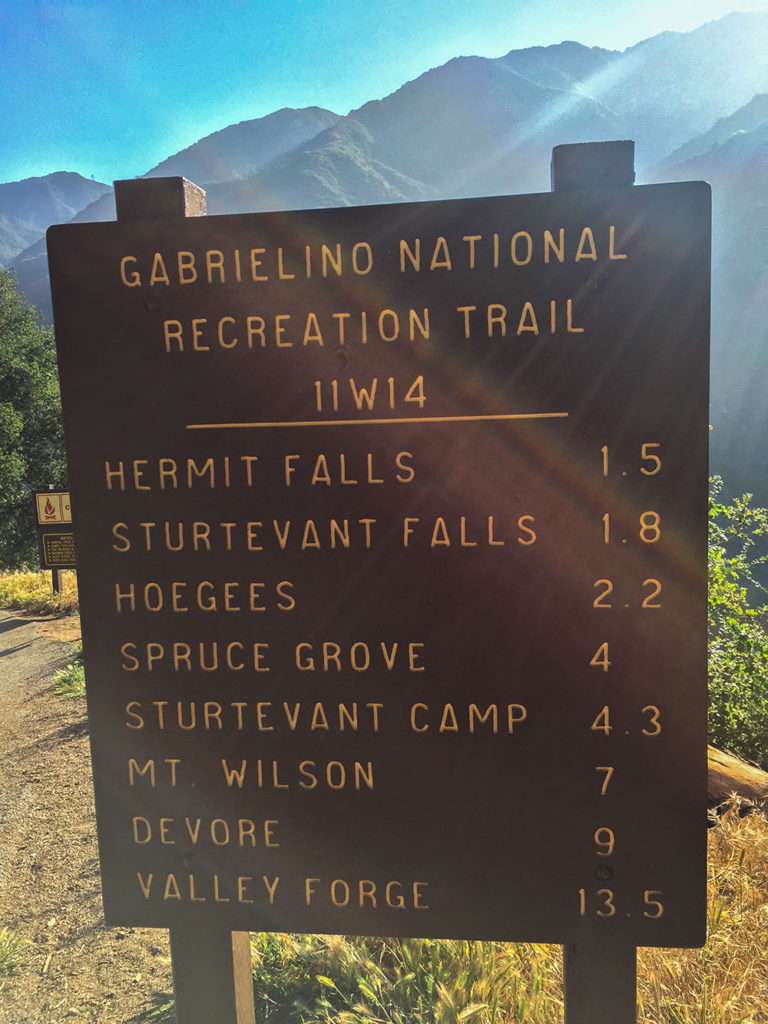 The sign at the start of Gabrielino Trail as you head down into the canyon.