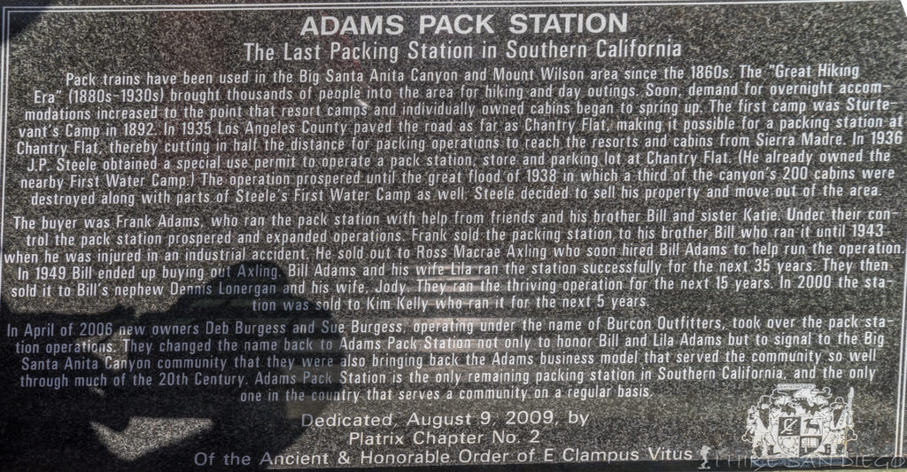 Historic Plaque at the Adams Packing Station at Chantry Flats. 
