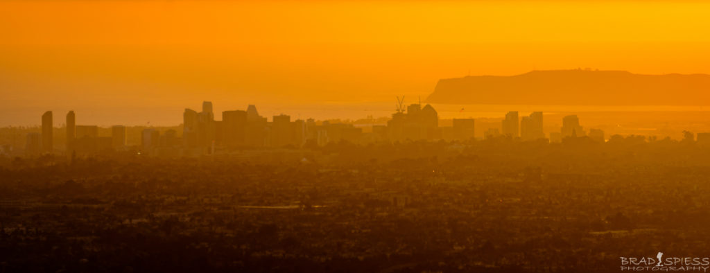 Looking at downtown San Diego during the sunset from the top of Cowles Mountain