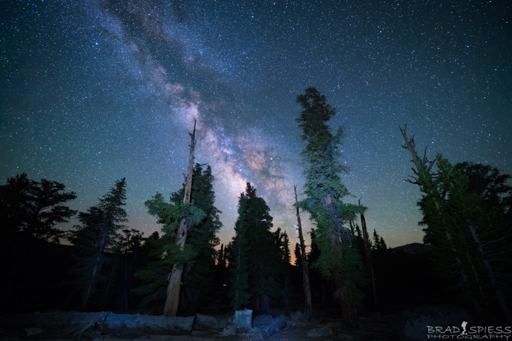 Looking up at the Milky Way on the New Army Pass trail in the Cottonwood Lakes area