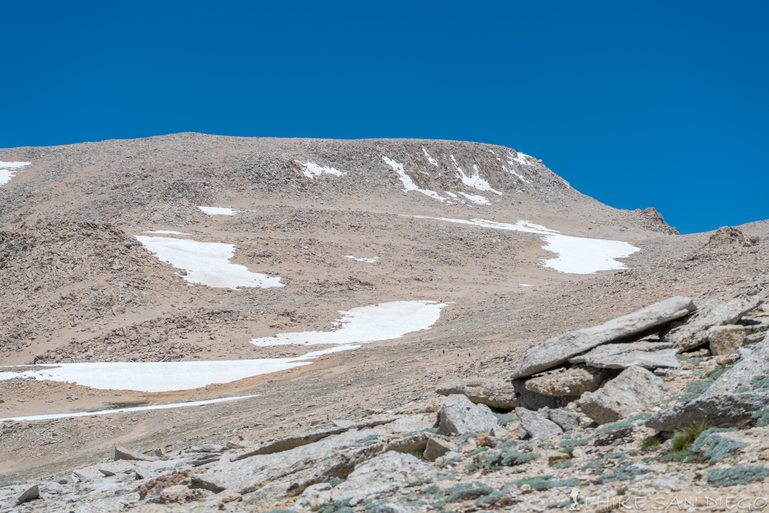 People making their way up the last grueling push to the top of Mt Langely. 