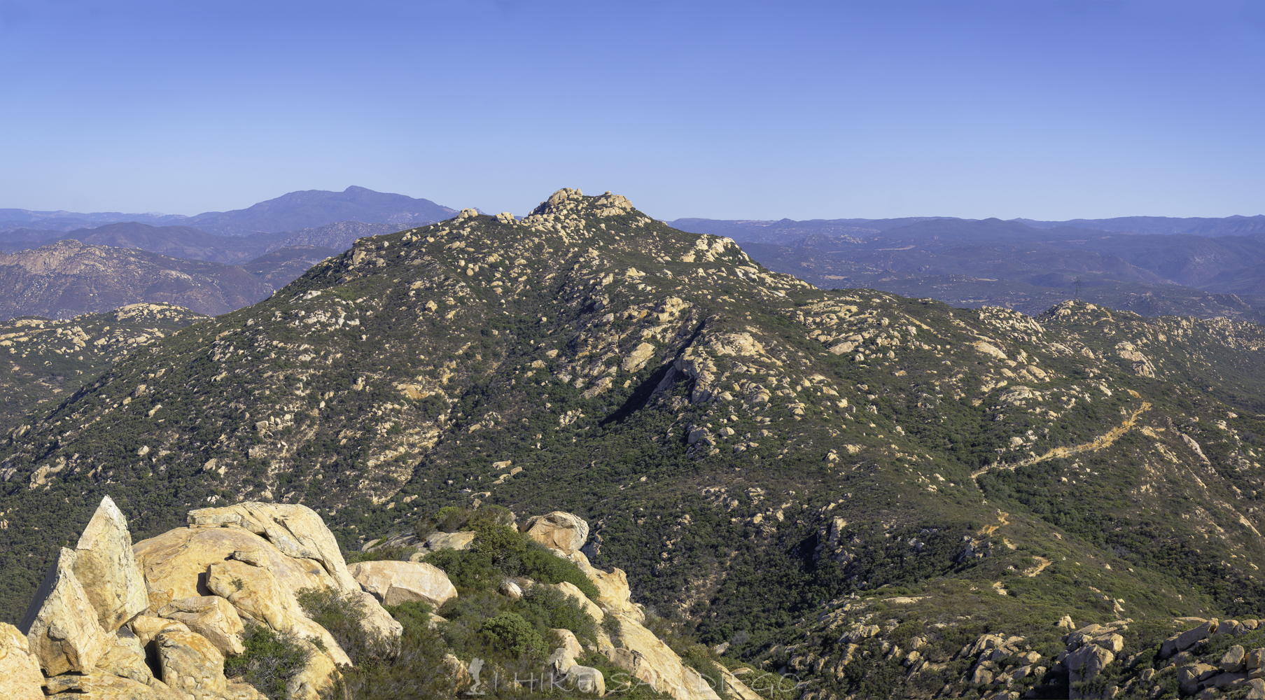 Looking towards Gaskill Peak with Cuyamaca Peak behind and to the left. 