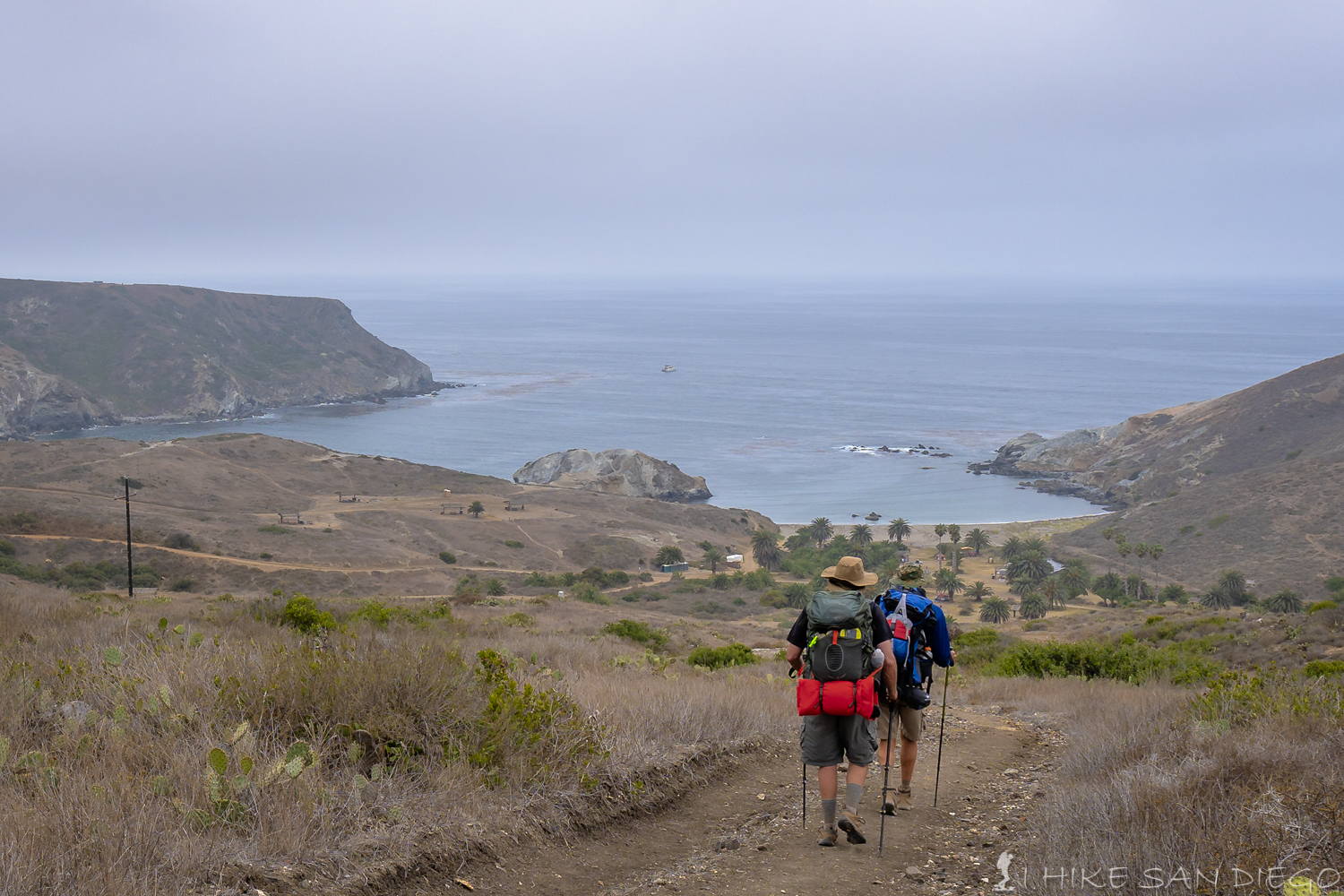 Looking down at the Little Harbor Campsites from the trail