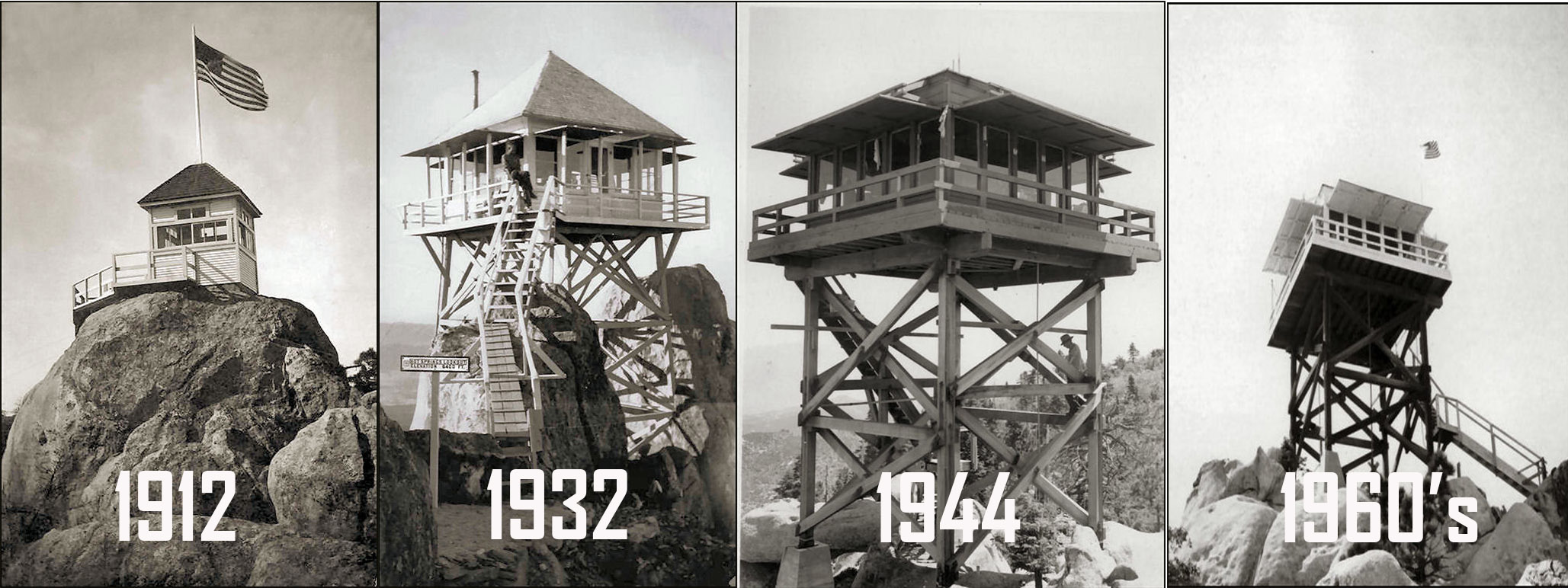 How the Hot Springs Mountain Fire Look Out Towers have looked over the years.