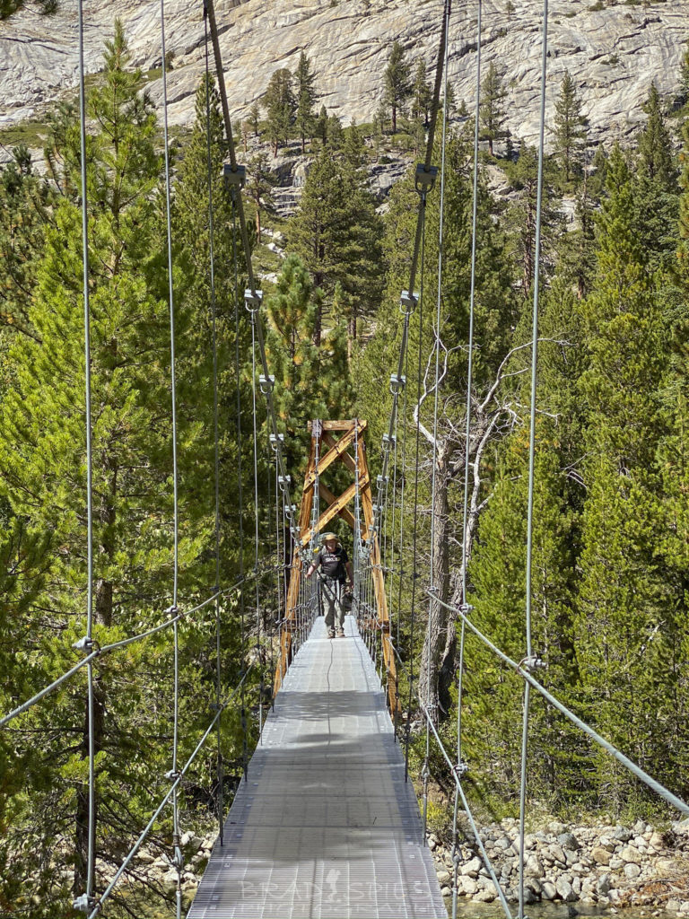 Crossing the bridge at Woods Creek Crossing on the Rae Lakes Loop