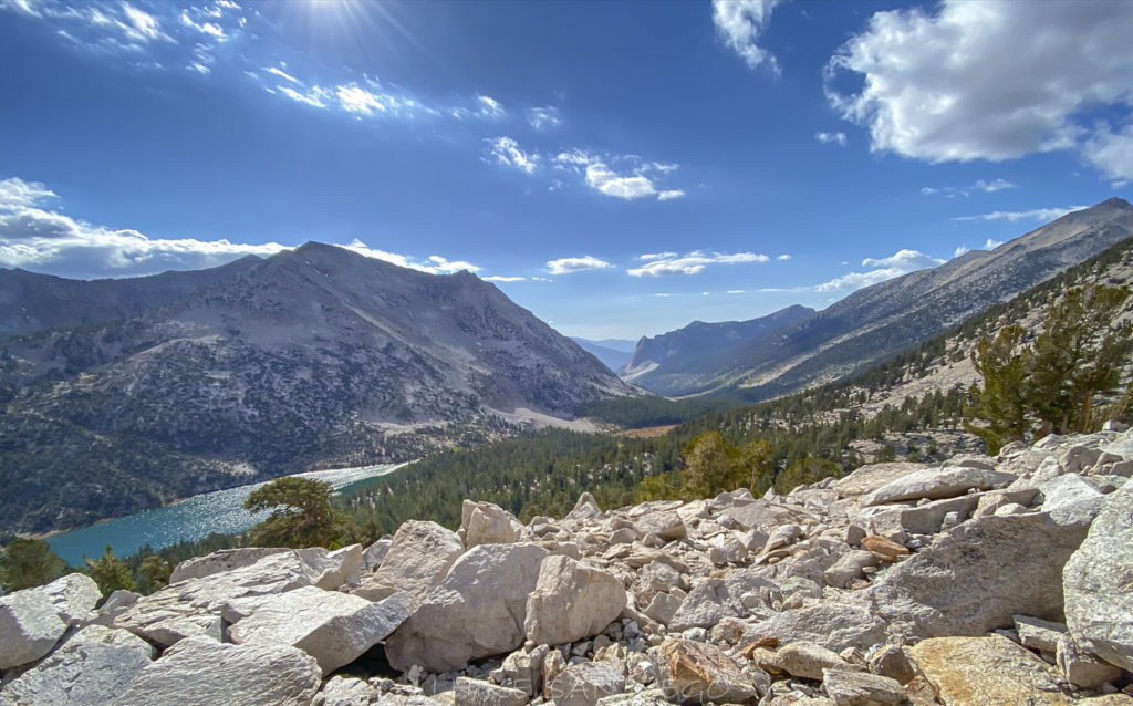 Looking down at Charlotte Lake from the trail