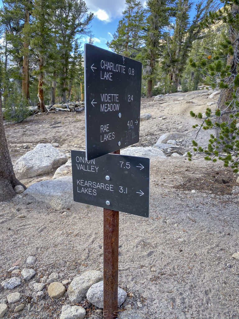 The sign at the Kearsarge Pass Junction 